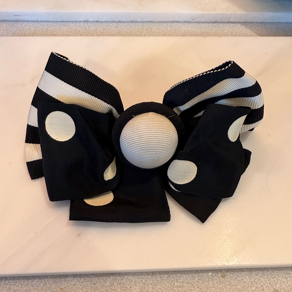 Black and White Stripe and Polka Dot Bow Hair Clip